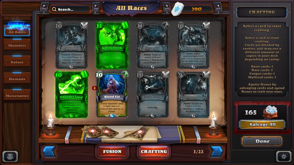 The crafting screen
