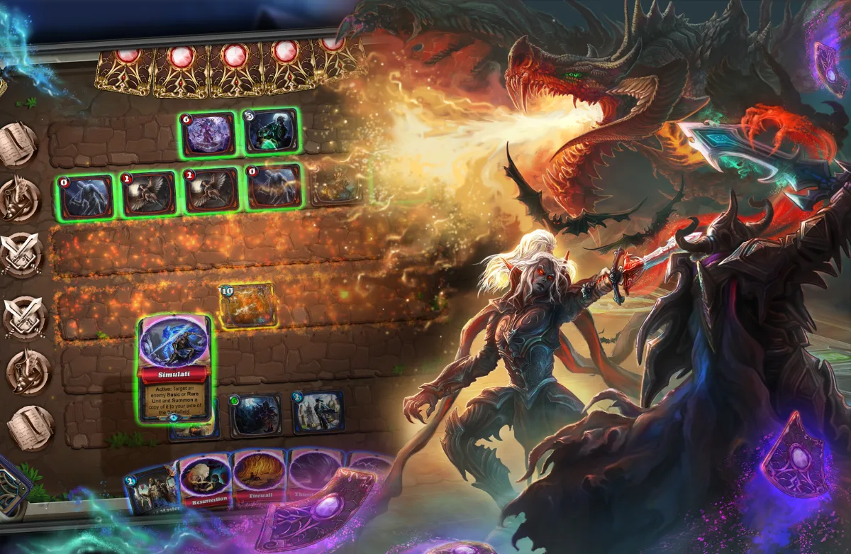 A dragon and a dark elf breaking out of the battlefield