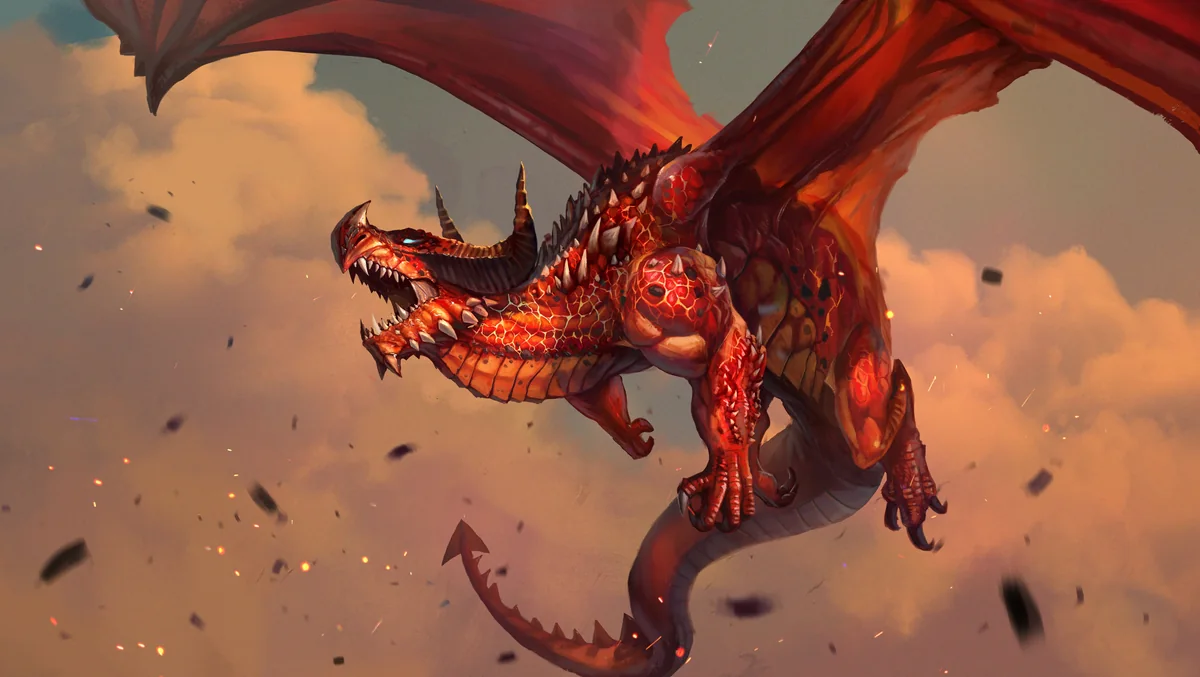 Garuganoth, a red dragon, in flight