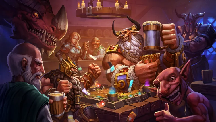 Players around a tavern table, mid-match